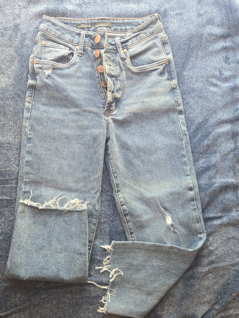 See Thru Soul Light Blue High-Rise Distressed Ankle Jeans